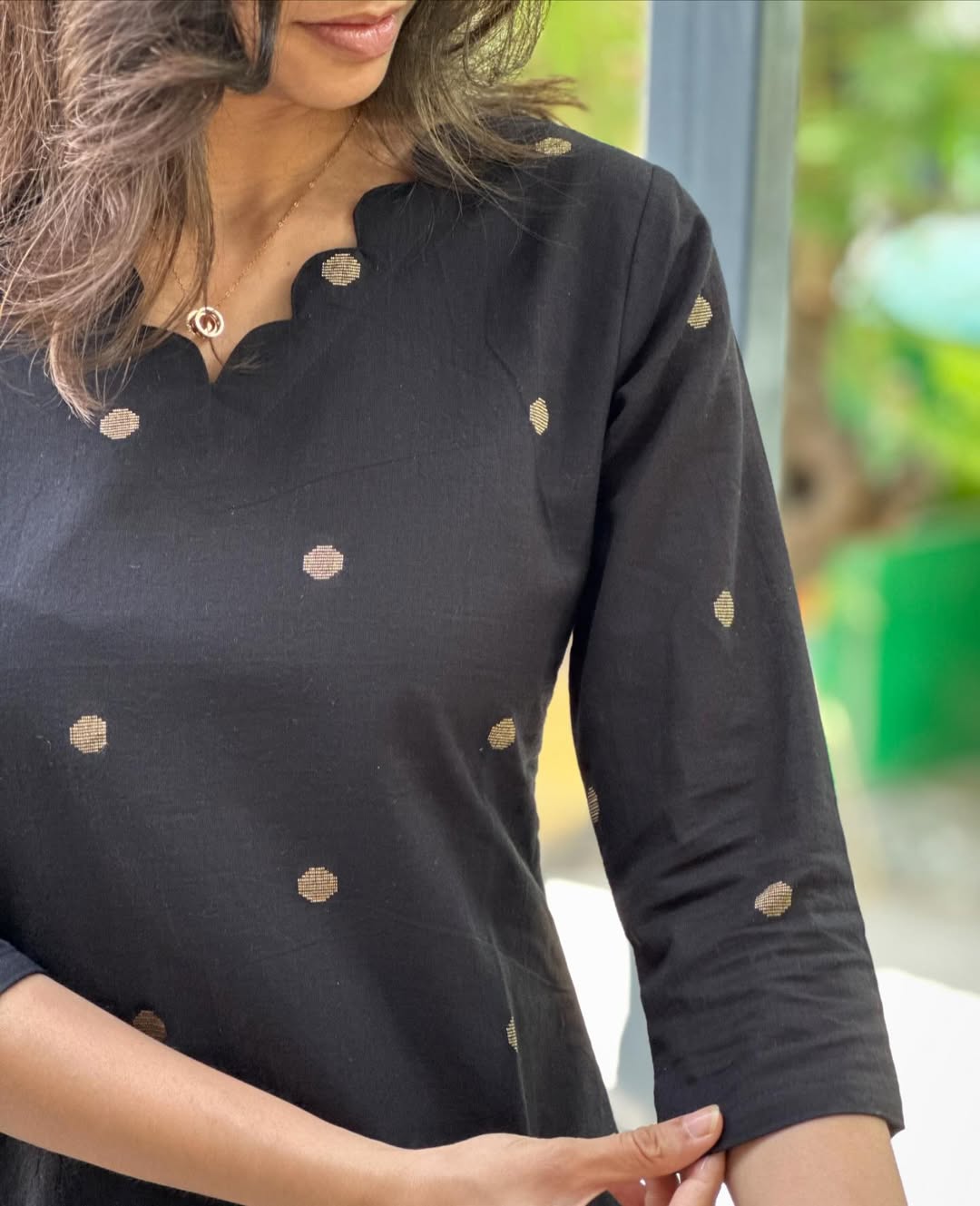 Black Kurti With Gold Dollar Butta