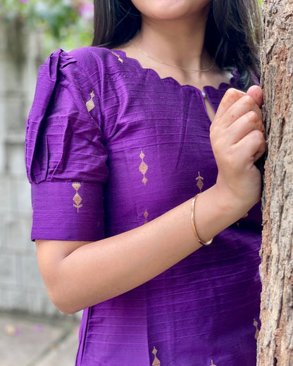 RAW SILK KURTI WITH PUFF SLEEVES