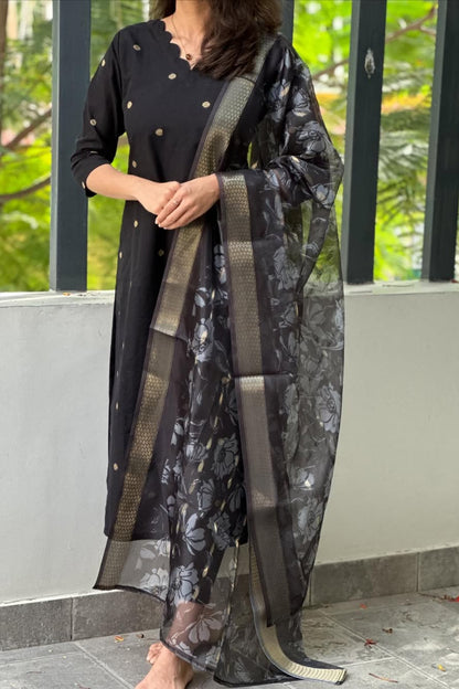 Black Kurti With Gold Dollar Butta
