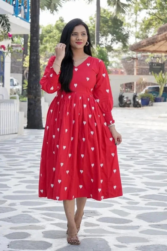 RED HEART EMBROIDRED FROCK