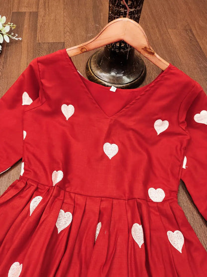 RED HEART EMBROIDRED FROCK