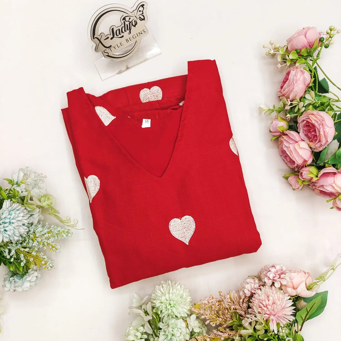 RED HEART EMBROIDRED FROCK