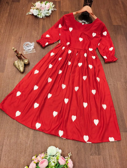 RED HEART EMBROIDRED FROCK